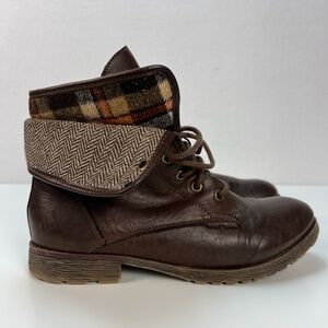 Rock & Candy by Zigi Women’s Boots Lace Up Combat Brown Plaid Flannel Grunge 8.5